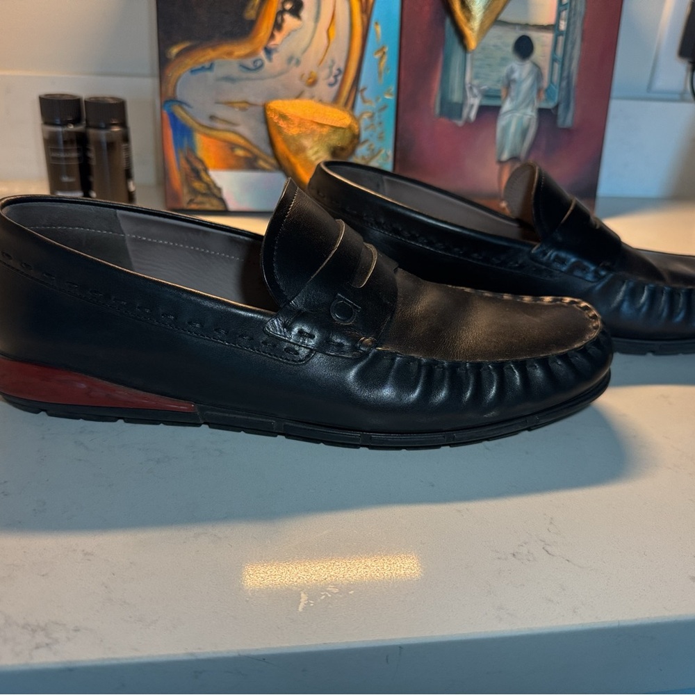 Salvatore Ferragamo Black Leather Loafers Slip-Ons